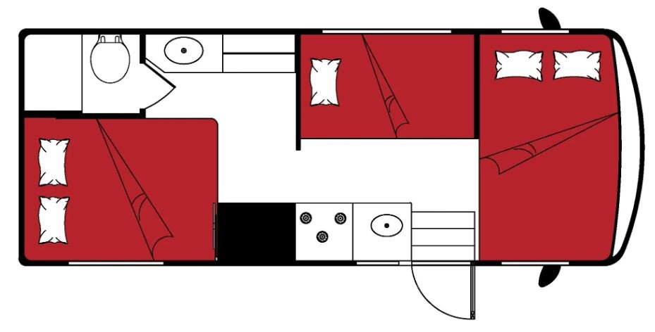Huurcamper in Amerika en Canada; de plattegrond